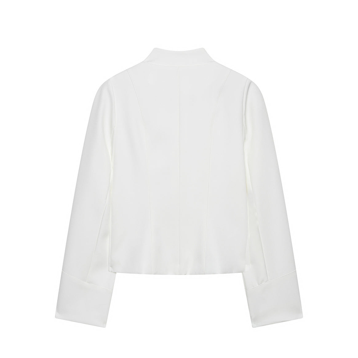Women Short Blouse Jacket with Pleated Ruffle Yoke and Stand-up Collar Mune Fashion
