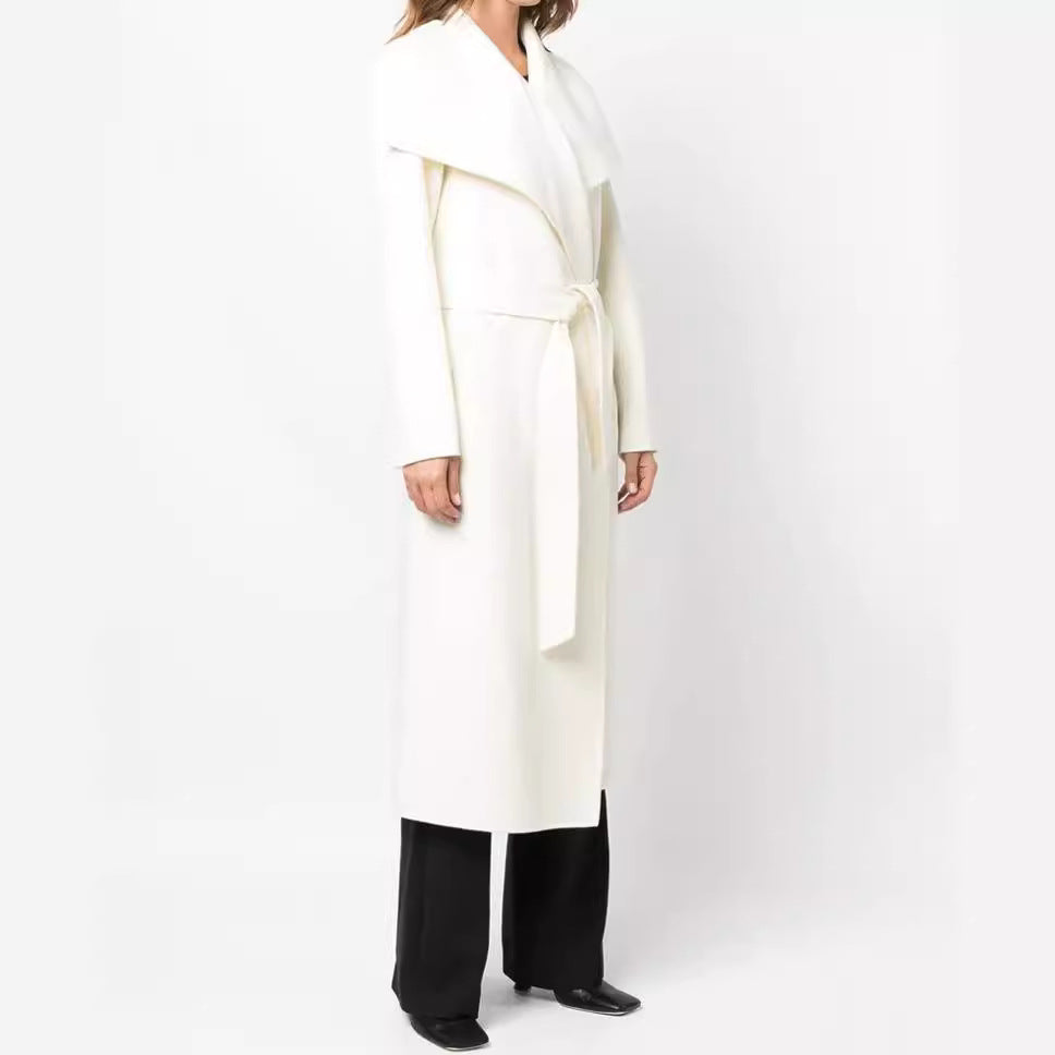 Women's Tailored Wrap Coat in Kimono Look with Wide Shawl Collar and Ties Belt Mune Fashion