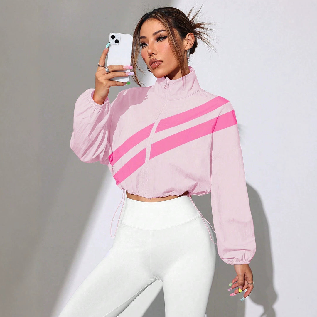 Women's Cropped Windbreaker Jacket with High Collar and Drawstring Mune Fashion