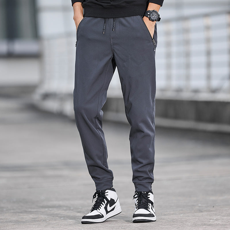 Men's Technical Softshell Jogging Pants with Water-Repellent Membrane, Zipper Pockets and Elastic Drawstring Waist Mune Fashion