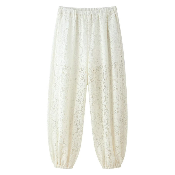 Ladies harem pants made of floral lace with elastic waistband and smocked cuffs Mune Fashion