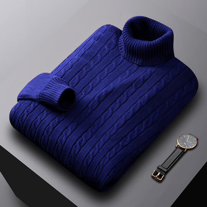 Men's chunky knitted turtleneck sweater with cable pattern and warming knit structure Mune Fashion