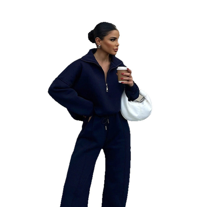 Women nan Oversize Sweatshirt with Half Zip and Loose Jogging Pants Set Mune Fashion