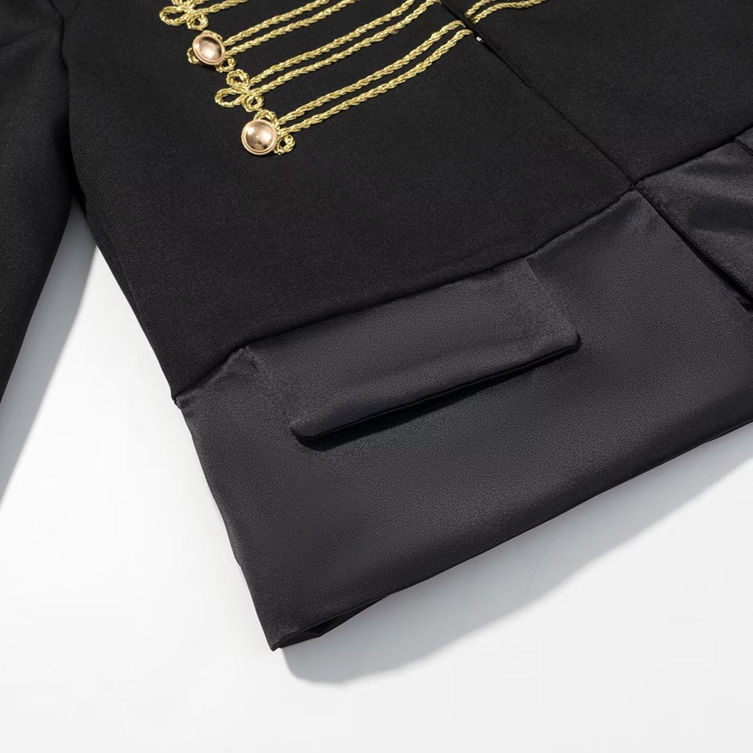 Ladies short parade jacket in uniform style with decorative cords and flap pockets Mune Fashion