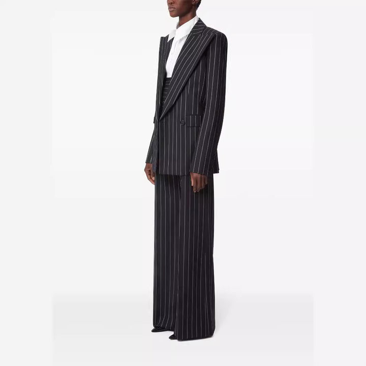 Women Oversize Pinstripe Two-Piece Tailoring Suit with Wide High-Waist Trouser Leg Mune Fashion