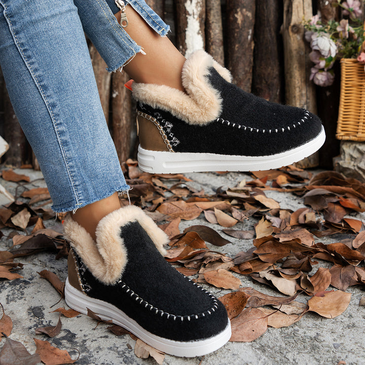 Women's Insulated Wool Felt Slipper Boots with Faux Fur Collar Mune Fashion