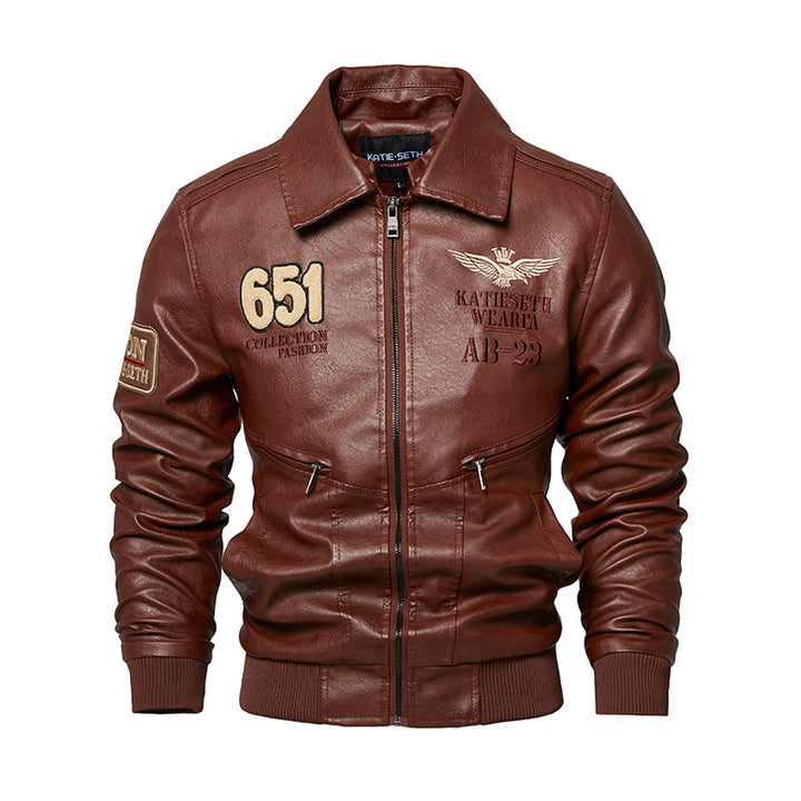 Men's Robust Leather Jacket with Removable Teddy Collar Mune Fashion