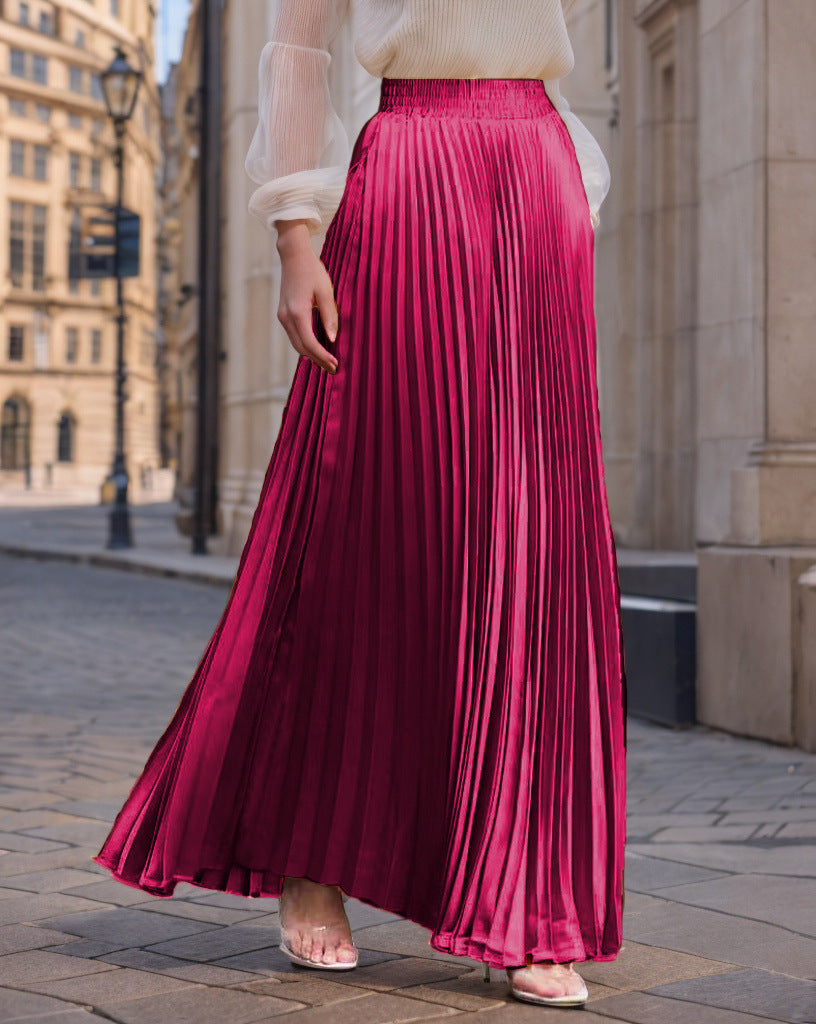 Women nan Maxi skirt pleated from flowing satin with elastic waistband Mune Fashion