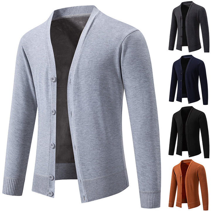 Men's lightweight fine-knit cardigan with V-neck, continuous button placket and ribbed cuffs Mune Fashion