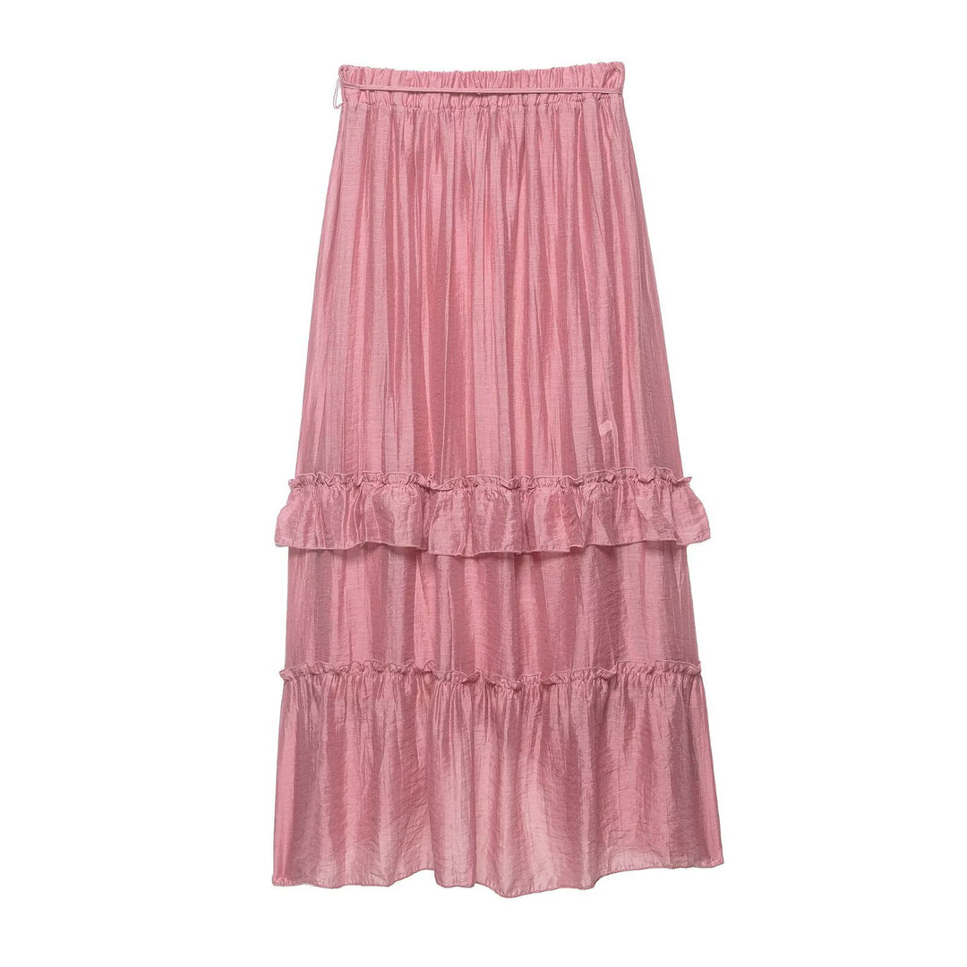 Women's tiered maxi-length skirt with ruffled tiers, elastic waistband and drawstring Mune Fashion