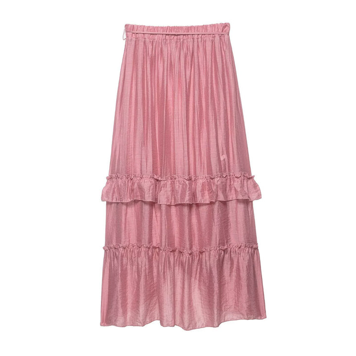 Women's tiered maxi-length skirt with ruffled tiers, elastic waistband and drawstring Mune Fashion