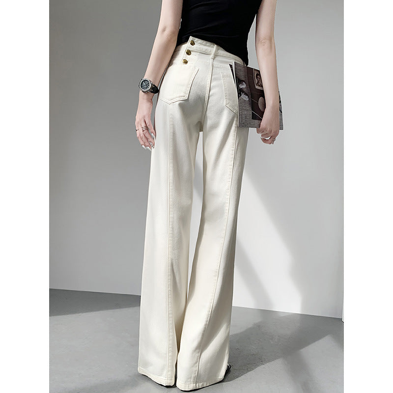 Women's high-waisted wide-leg jeans in palazzo cut with visible double-button placket Mune Fashion