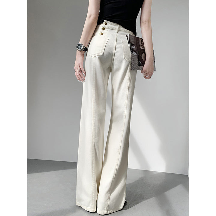 Women's high-waisted wide-leg jeans in palazzo cut with visible double-button placket Mune Fashion