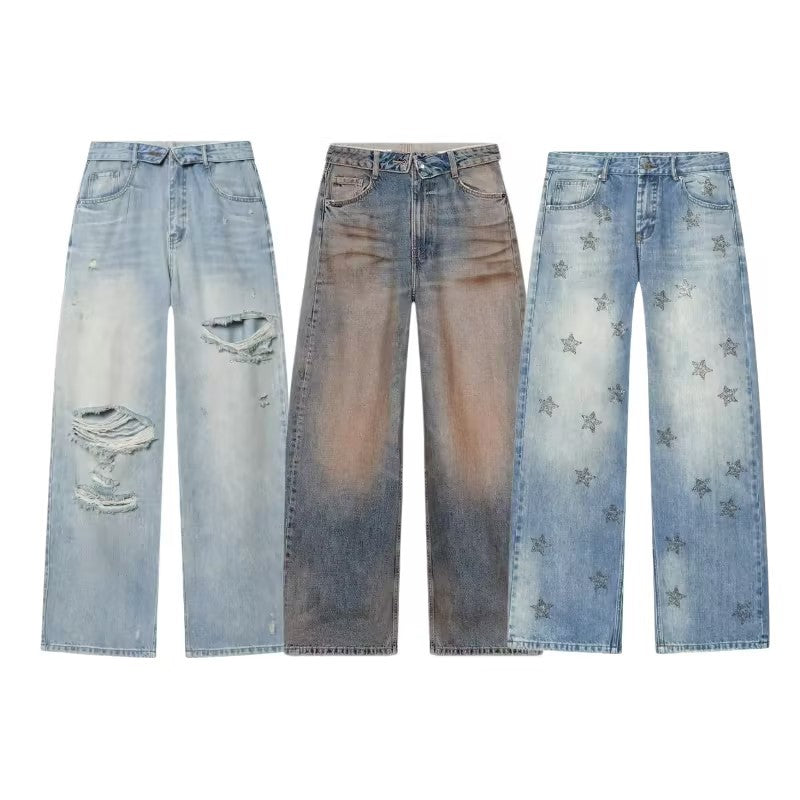 Women’s high-waisted jeans with wide leg and used wash Mune Fashion