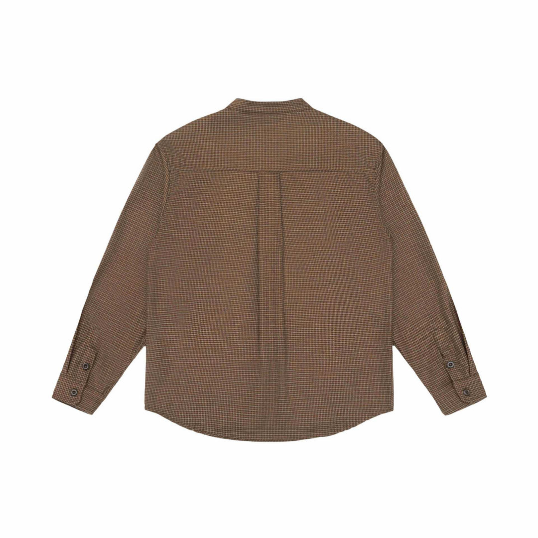 Unisex Oversized shirt jacket with stand-up collar, Glen check pattern and rounded hem Mune Fashion