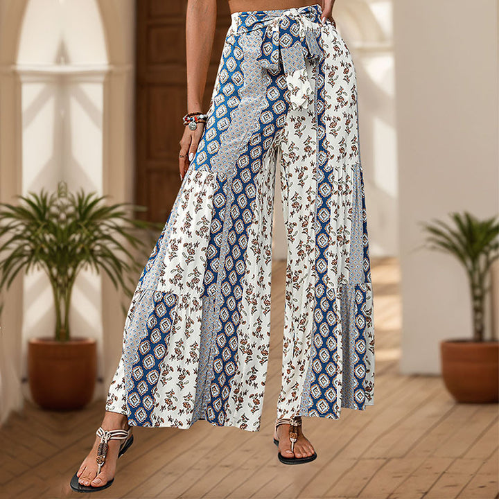Women's Wide Cut Palazzo Pants with Floral Pattern Mune Fashion