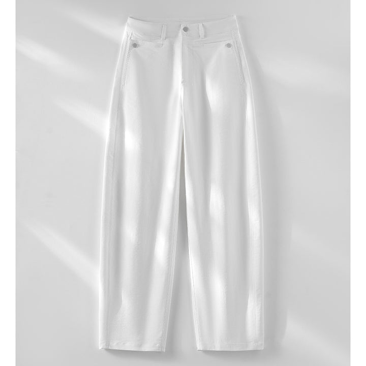 Women's high-waisted wide fabric trousers with straight leg, comfort waistband and side pockets Mune Fashion