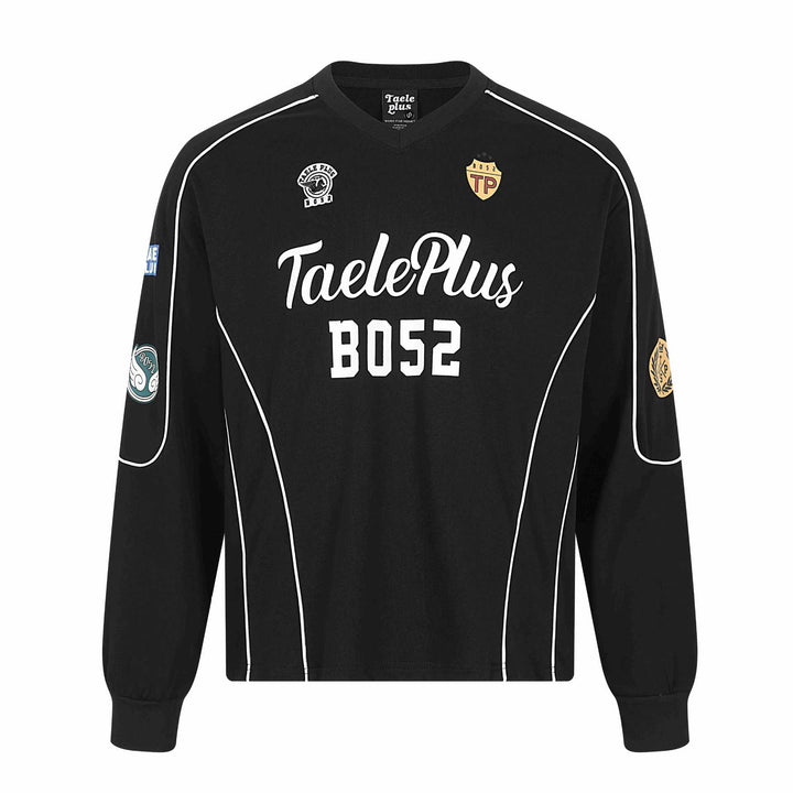 Men's retro-inspired long sleeve football jersey with V-neck and contrast piping Mune Fashion