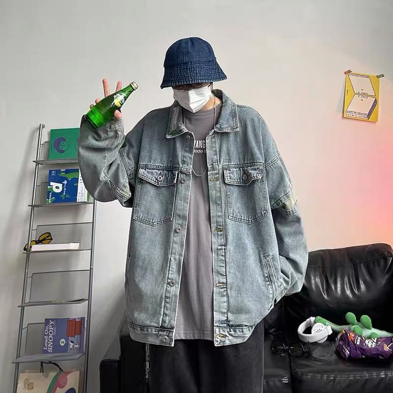 Men's Casual Denim Jacket with Deep Collar Mune Fashion