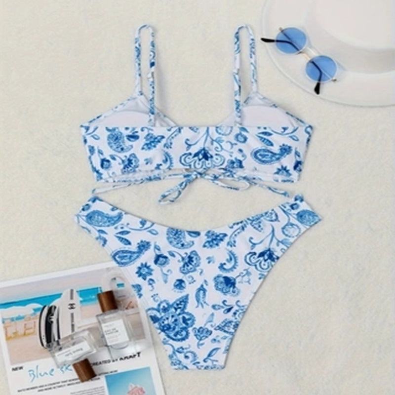 Women's bikini set with intricate lacing and floral motifs Mune Fashion