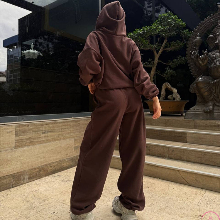 Ladies Cozy Oversized Hoodie Set with Soft Lined Hood and Palazzo-Like Lounge Pants Mune Fashion