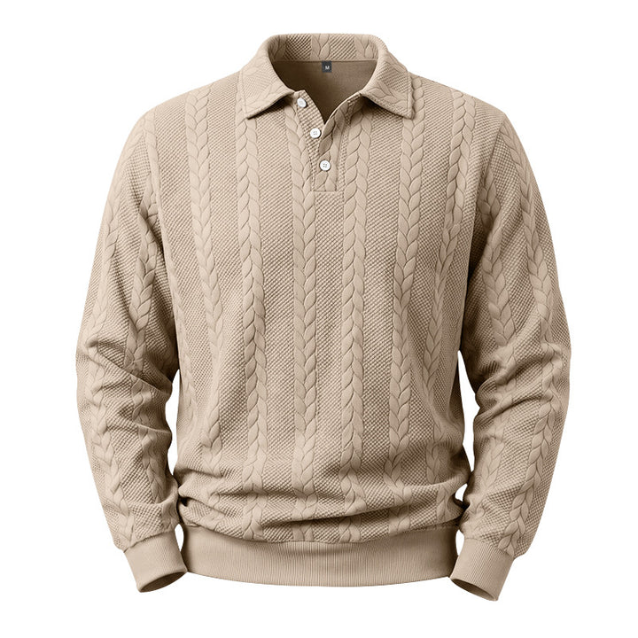 Men's Cable Knit Polo Sweater made of Cotton Blend with Ribbed Cuffs Mune Fashion