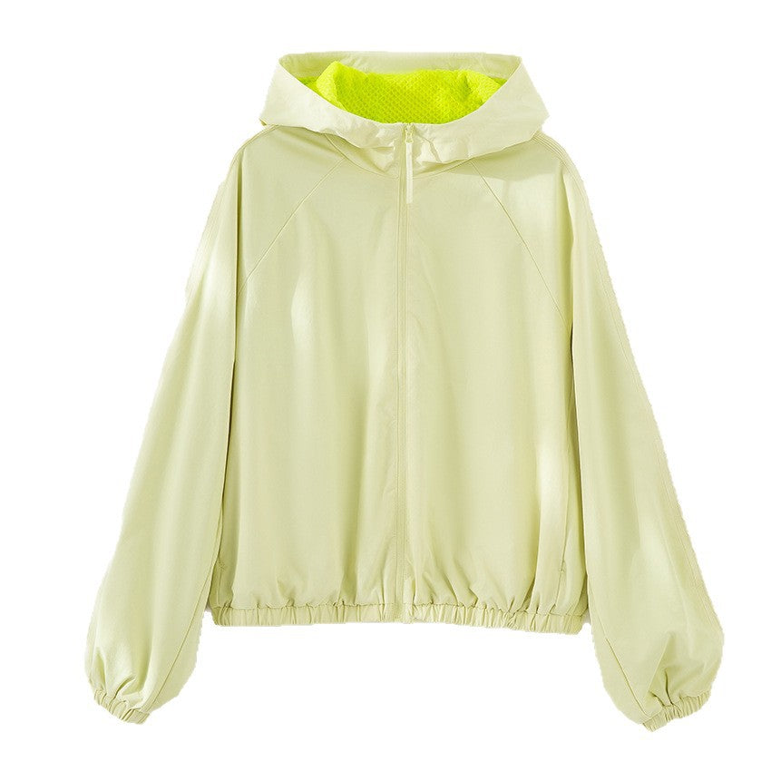 Women's Lightweight Hooded Jacket with Short Zip, Raglan Sleeves and Elastic Hem Mune Fashion