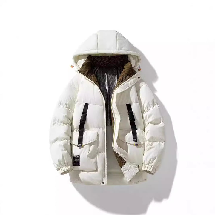 Men's quilted winter jacket with hood and print details Mune Fashion