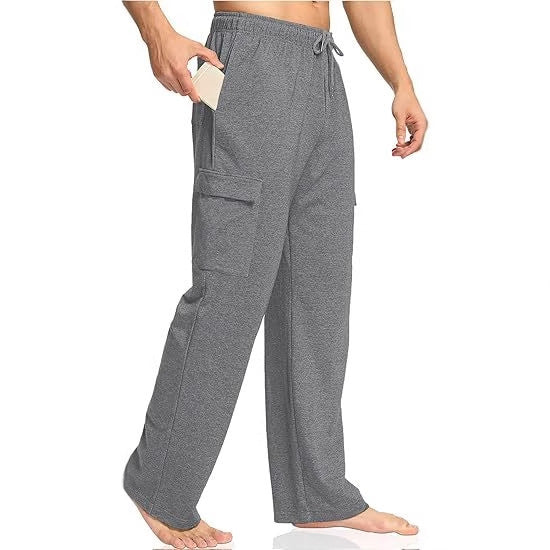 Men's comfortable cargo lounge pants with elastic waistband, drawstring, straight leg, and patch flap pockets Mune Fashion