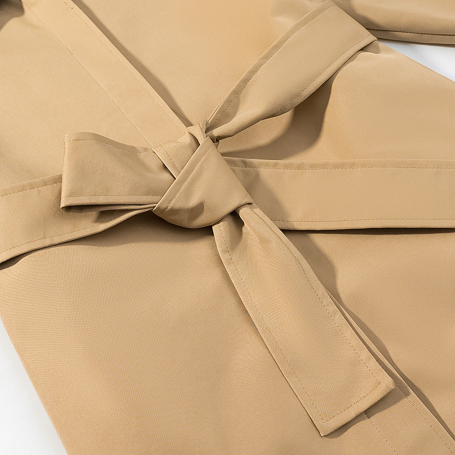 Women's trench coat with oversized sailor collar, waist belt, and concealed button placket Mune Fashion