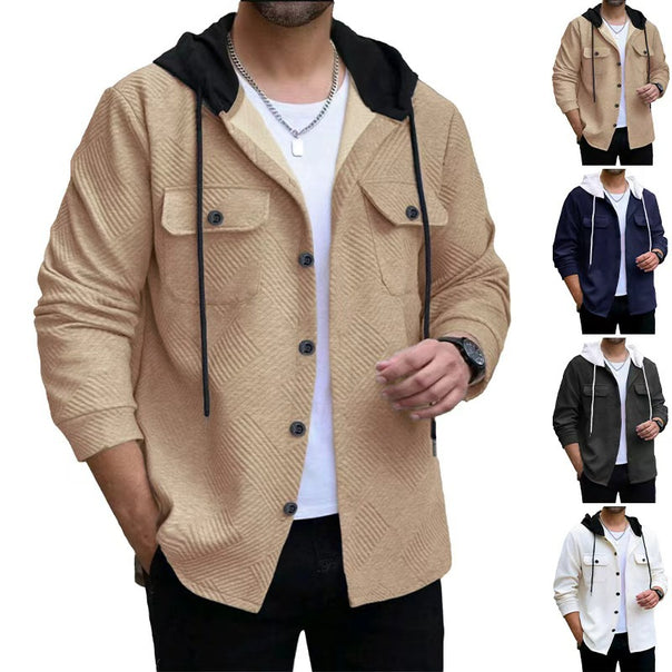 Men's structured overshirt jacket with quilted diagonal structure, contrast hood, and patch chest flaps Mune Fashion