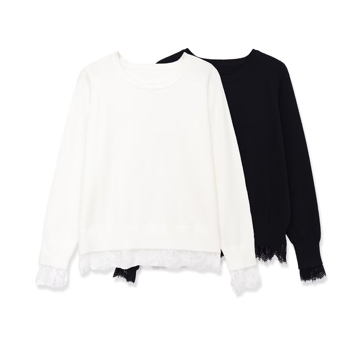 Women's Oversize Cotton Sweater with Lace Trim Mune Fashion