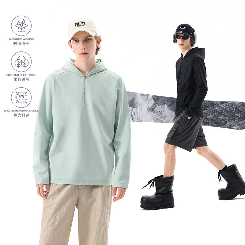 Men's Lightweight Half-Zip Hoodie in Oversized Relaxed Fit made of Technical Jersey Mune Fashion