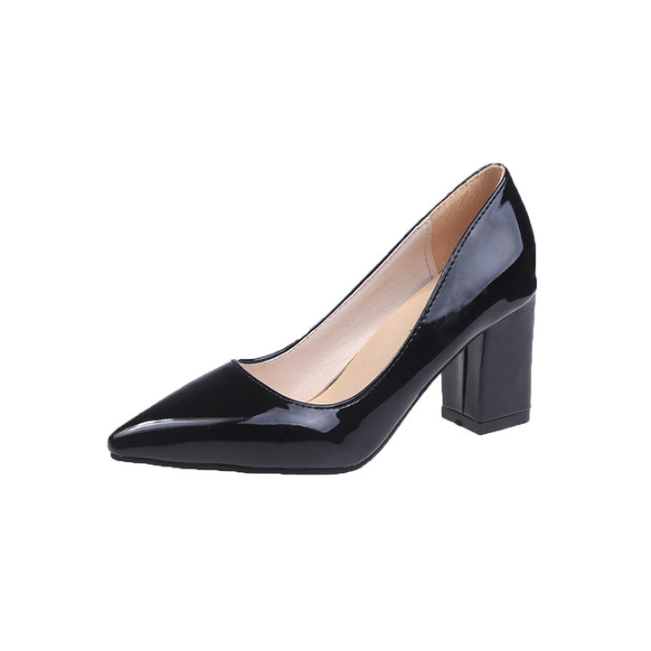 Women Classic Patent Pumps with Pointed Shape and Stable Block Heel Mune Fashion