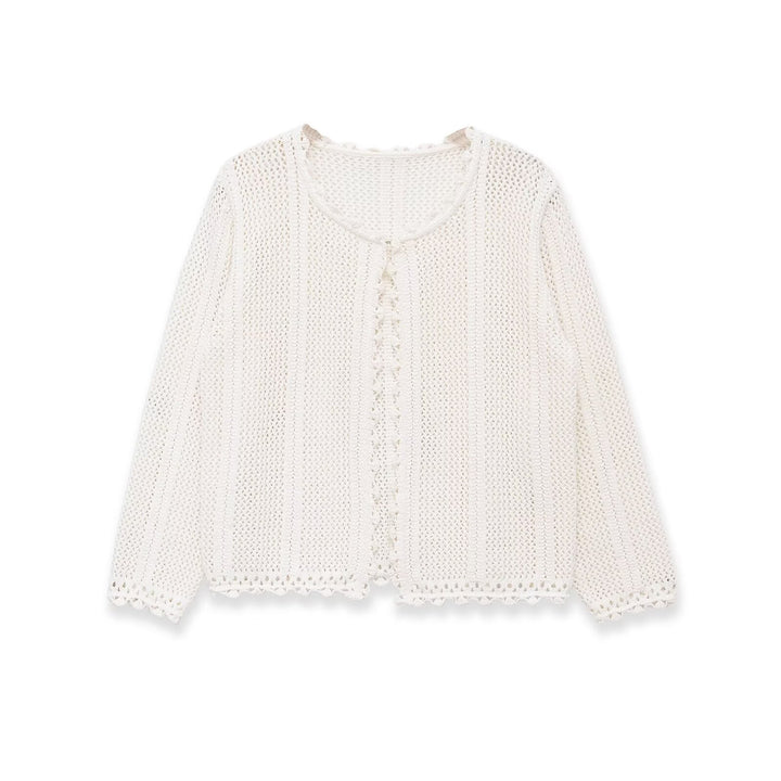 Women's crocheted openwork cardigan with lace trim Mune Fashion