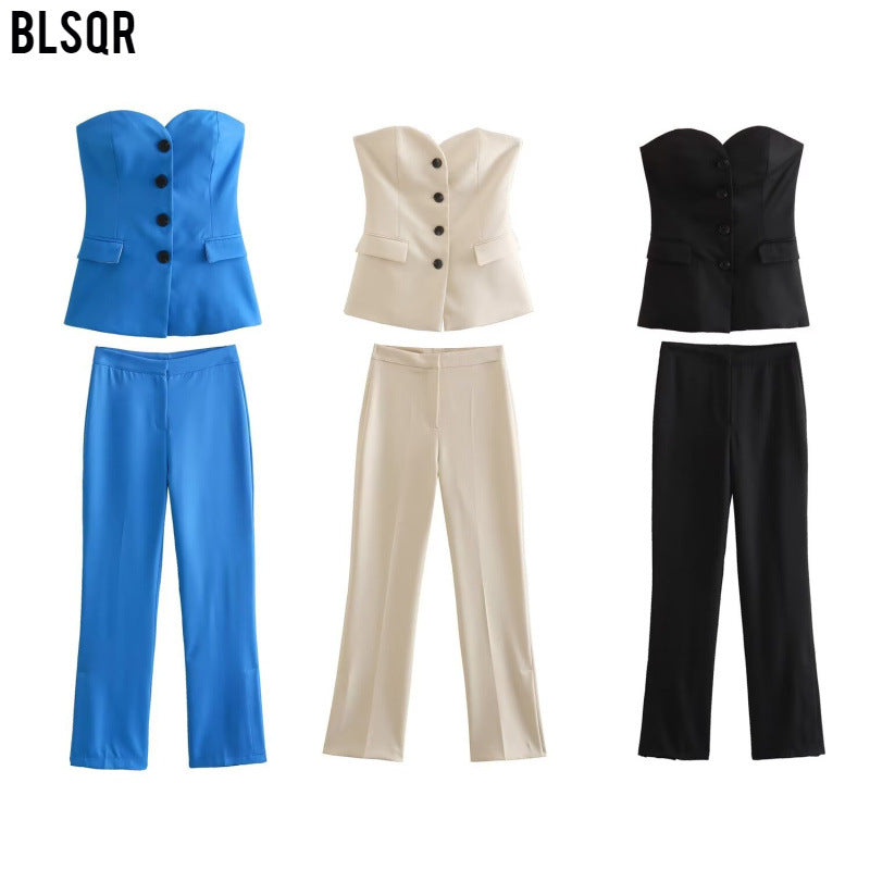 Ladies Elegant Stretch Trousers with Straight Leg and Crease Mune Fashion