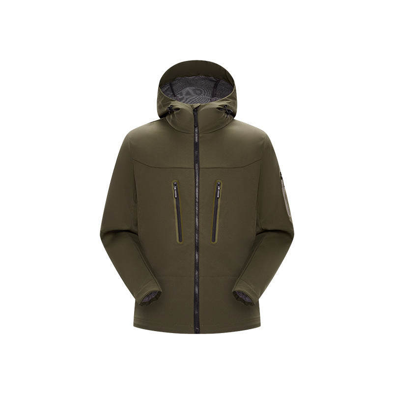Men's multifunctional softshell jacket with ergonomic weather protection, adjustable hood and vertical zip pockets Mune Fashion