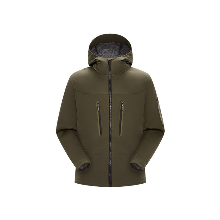 Men's multifunctional softshell jacket with ergonomic weather protection, adjustable hood and vertical zip pockets Mune Fashion
