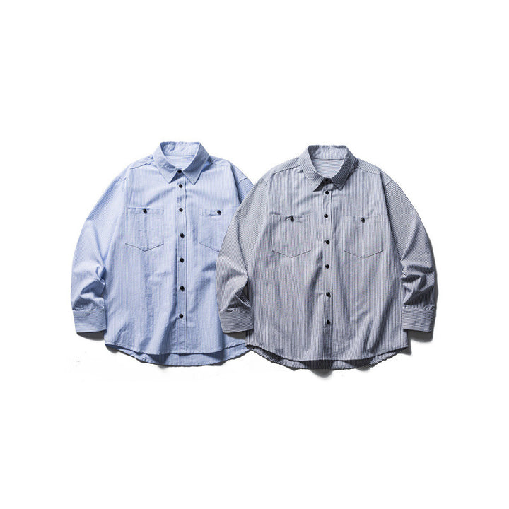 Men's Oversized Shirt in Worker Style with Pinstripes and Chest Pockets Mune Fashion