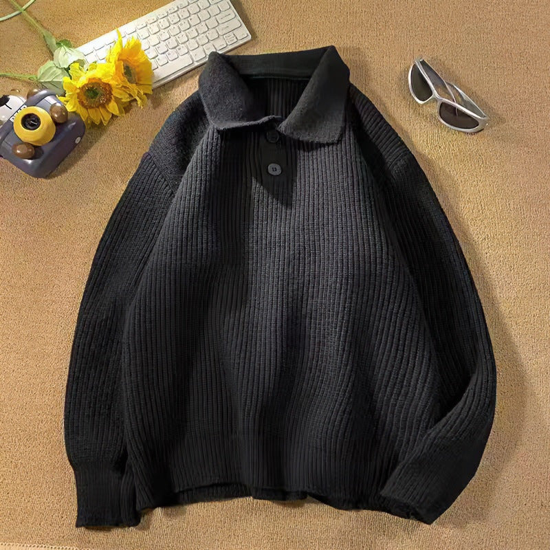 Women’s fine knit polo sweater with ribbed texture and two-button placket Mune Fashion