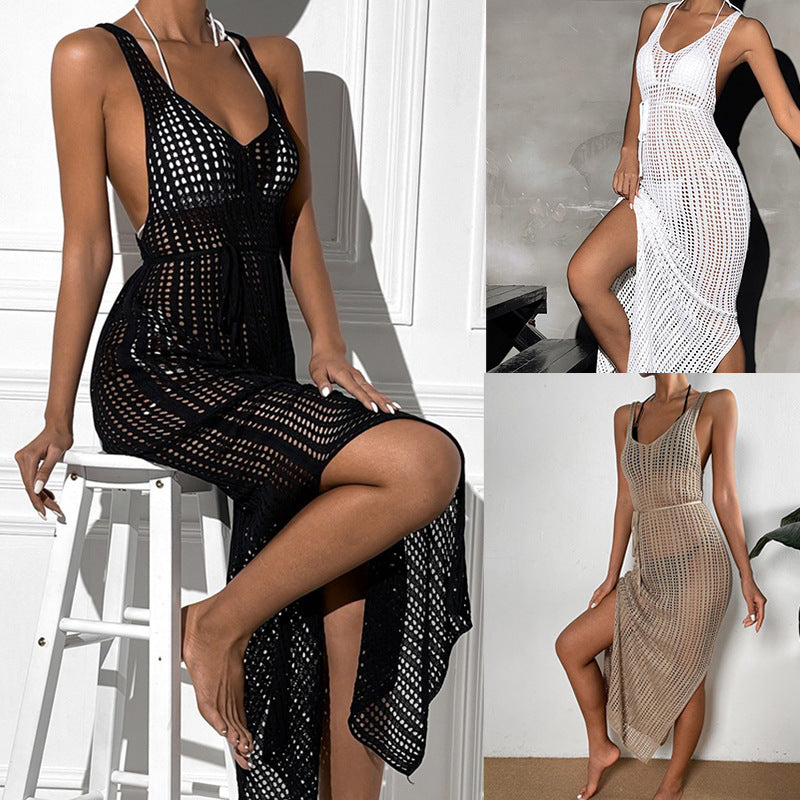 Ladies crocheted maxi dress with fitted cut and side drawstring Mune Fashion