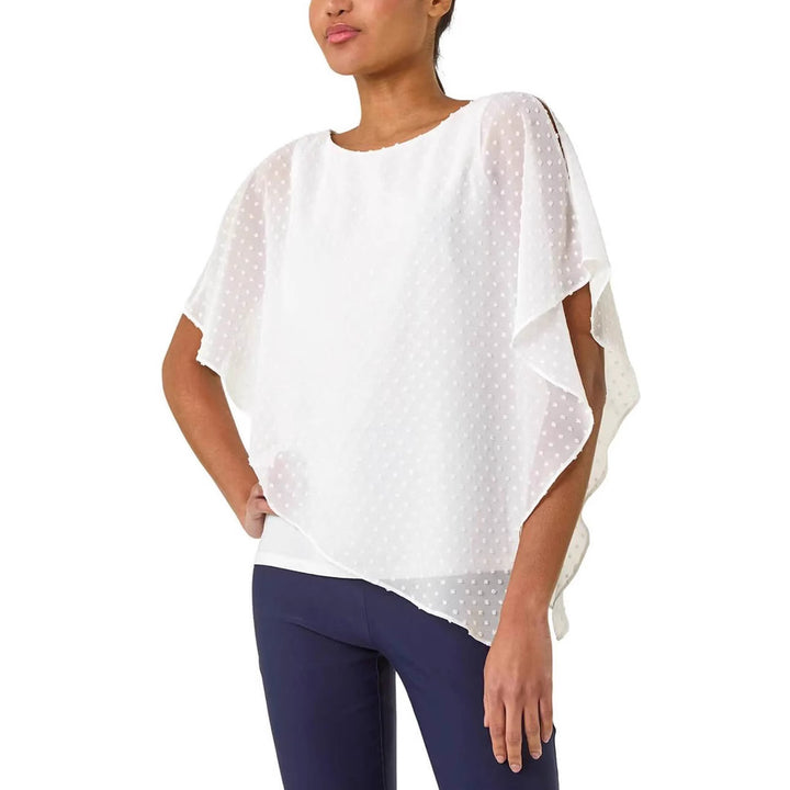 Women's lightweight chiffon overlay shirt with polka dots and batwing sleeves Mune Fashion