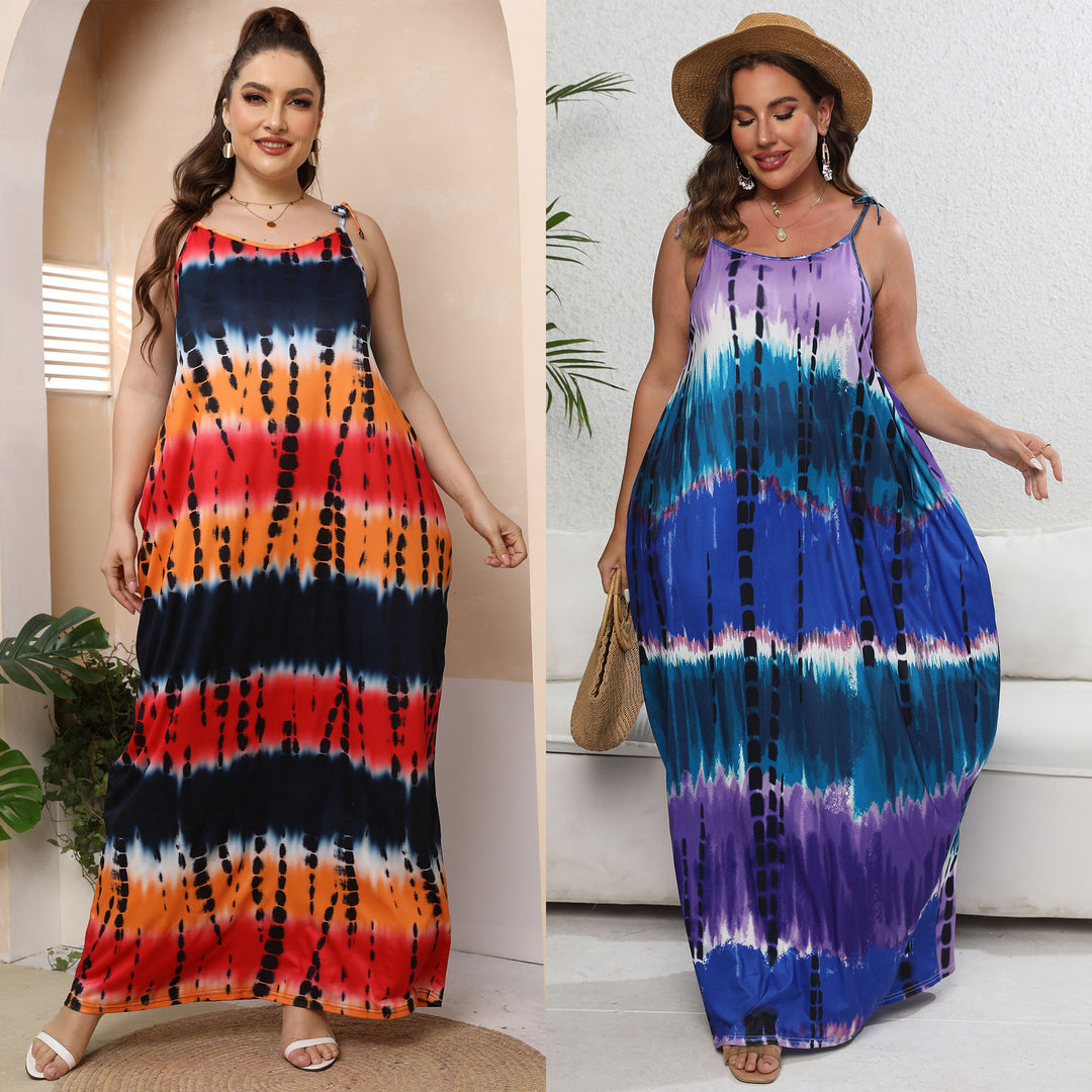 Women's airy maxi dress with colorful tie-dye pattern Mune Fashion