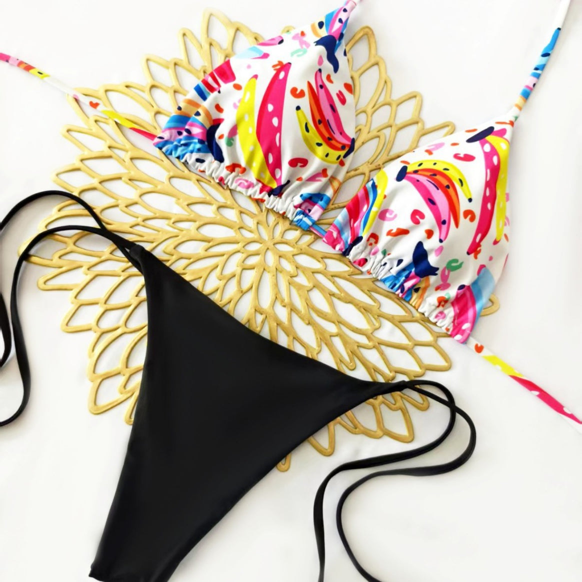 Women's bikini set with colorful fruit pattern and side knot Mune Fashion