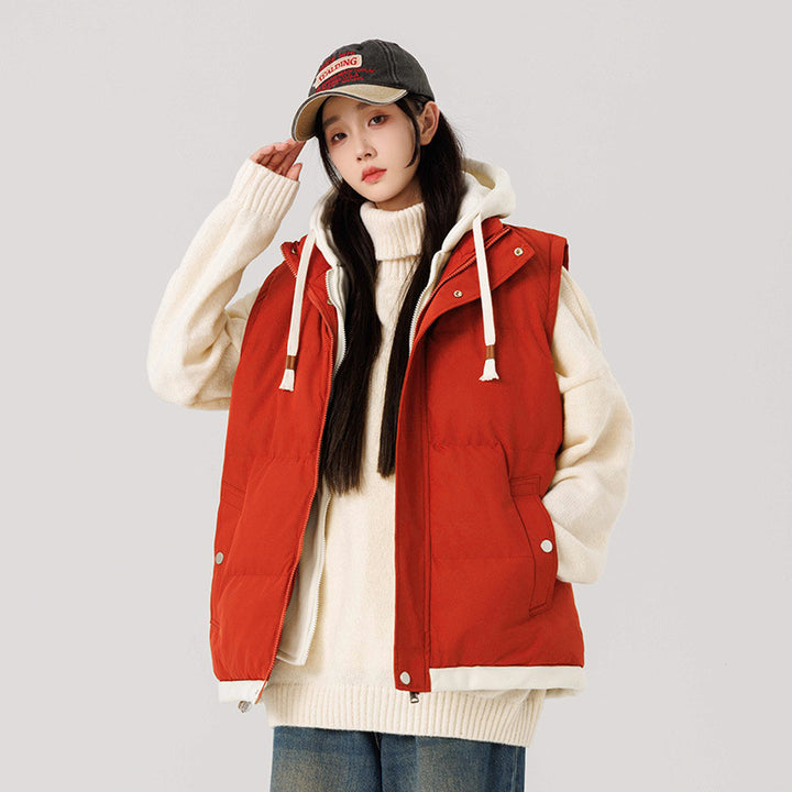 Women's Padded Hooded Vest with Utility Pockets and Windproof Exterior Mune Fashion
