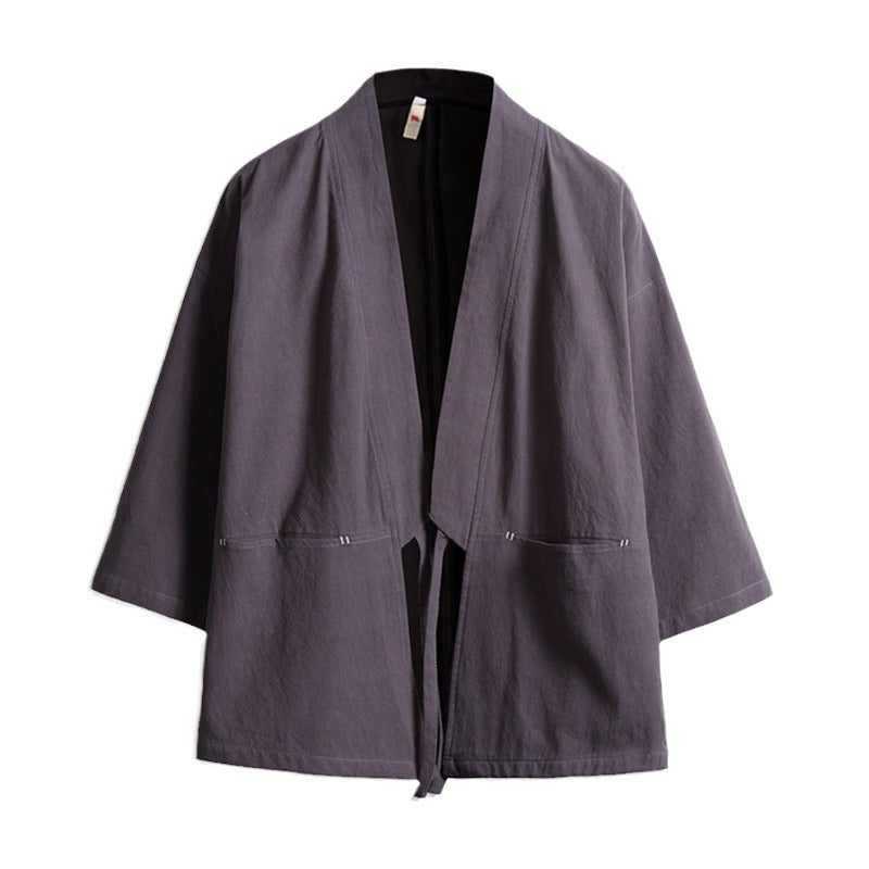Unisex light Kimono jacket made of a lightweight cotton blend with a loose fit and tie belt Mune Fashion