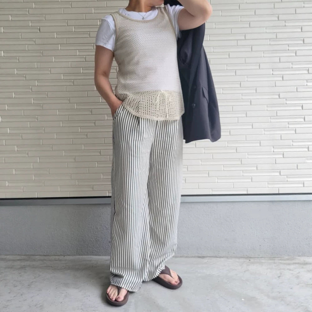 Women Wide Striped Palazzo Pants with High Waist and Flowing Viscose Quality Mune Fashion