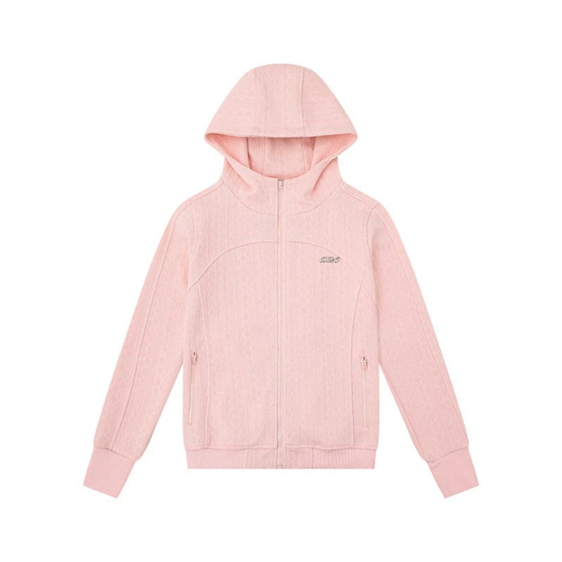 Women's hooded cardigan with cable knit pattern, full zip and side pockets Mune Fashion