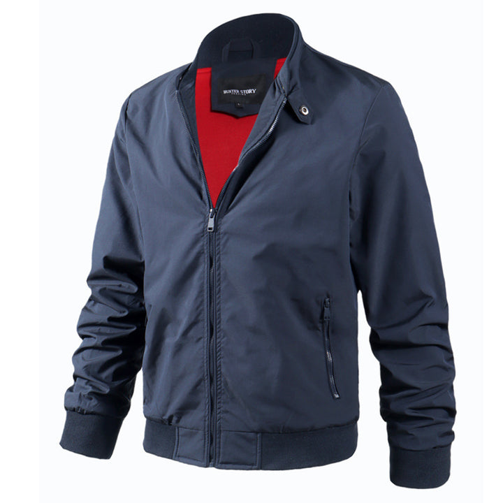 Men's aviator-inspired windbreaker bomber jacket with stand collar and mesh lining Mune Fashion