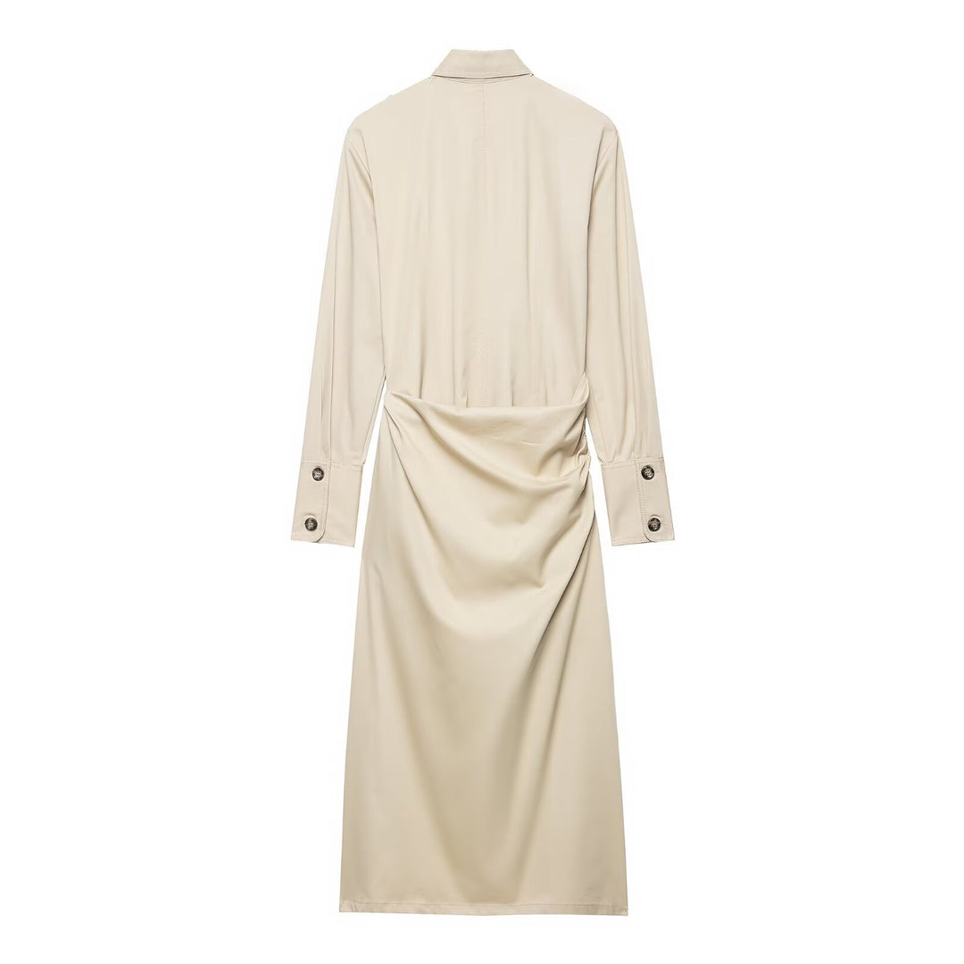 Ladies' shirt dress with knot tie belt, flap pockets and slim waist Mune Fashion